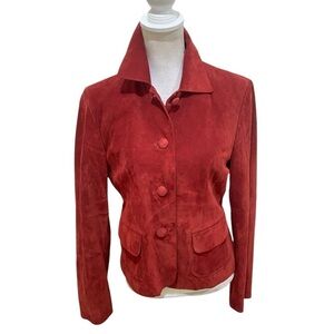 Ann Taylor rust 100% suede button down leather jacket lined front pockets medium